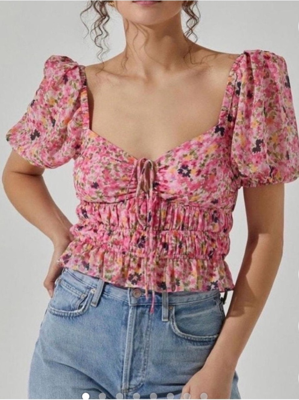 ASTR The Label Woman’s Pink Floral Smocked Puff Sleeve Top, Size XL, NWOT - Picture 1 of 4